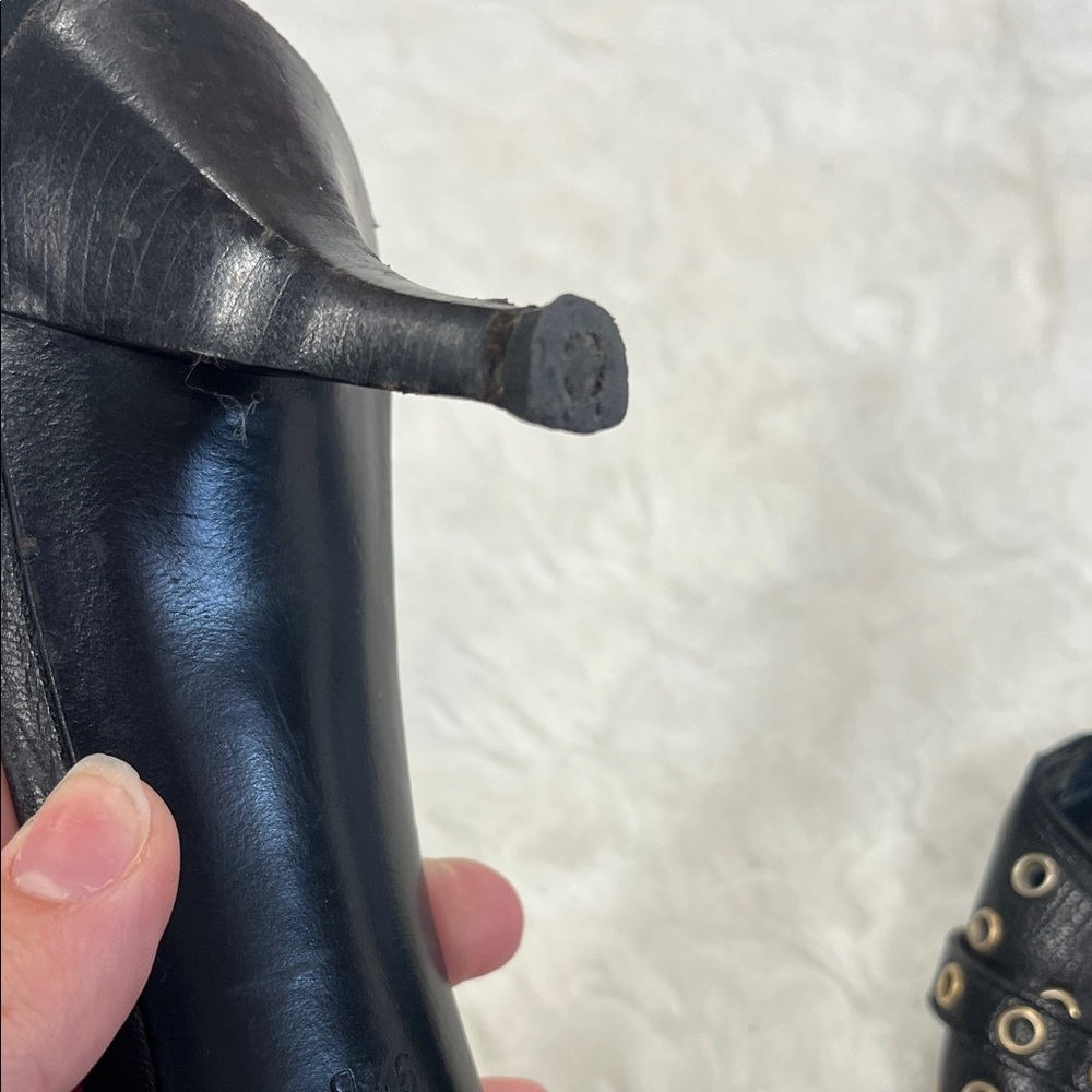 Gucci Black Leather Grommet Heels - Picture 6 of 8
